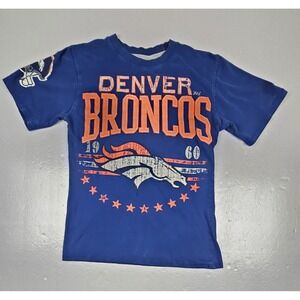 NFL Team Apparel Denver Broncos T Shirt Mens Small Blue Orange‎ 100% Cotton